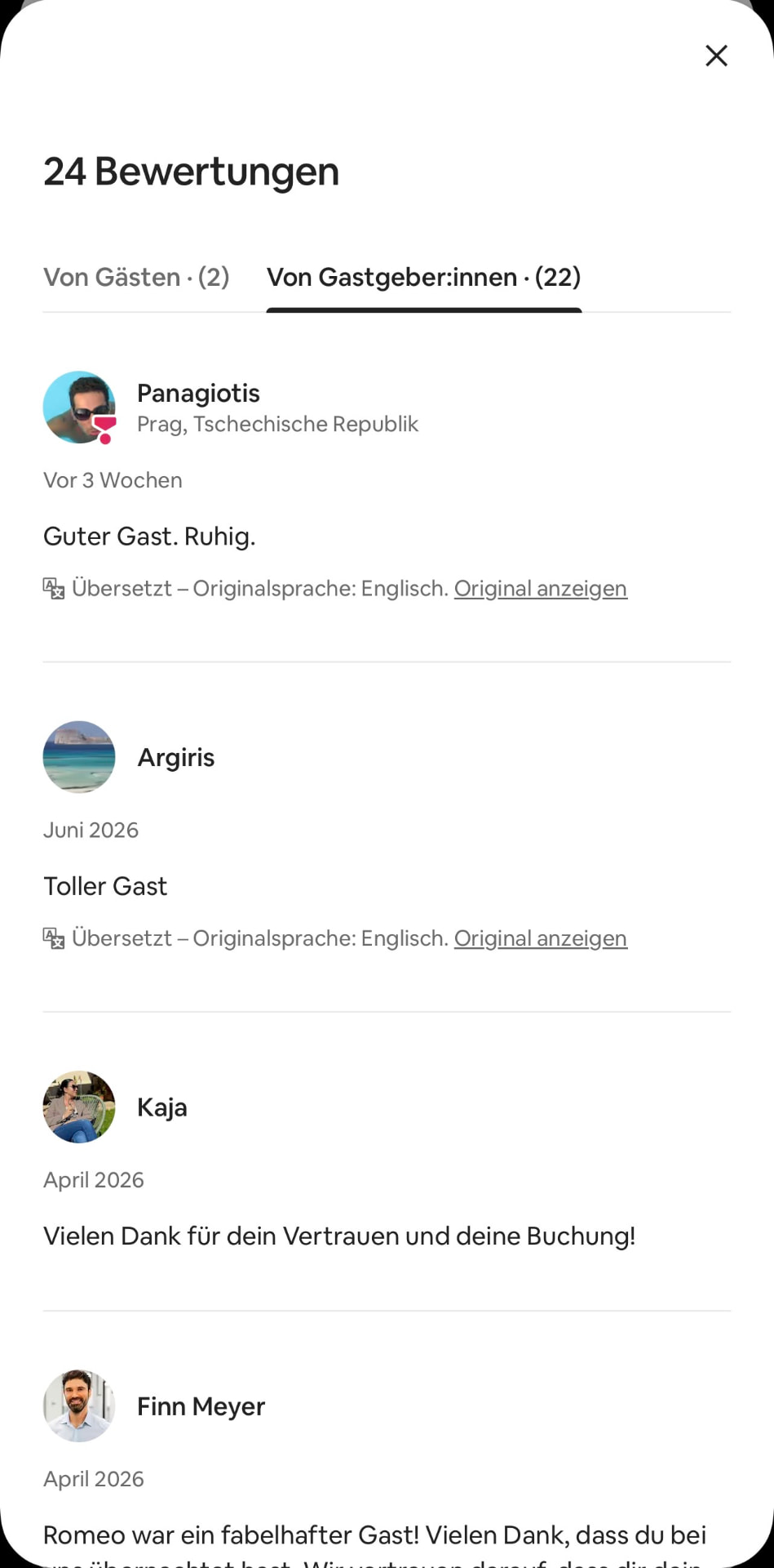 22 Bewertungen von Gastgeber:innen